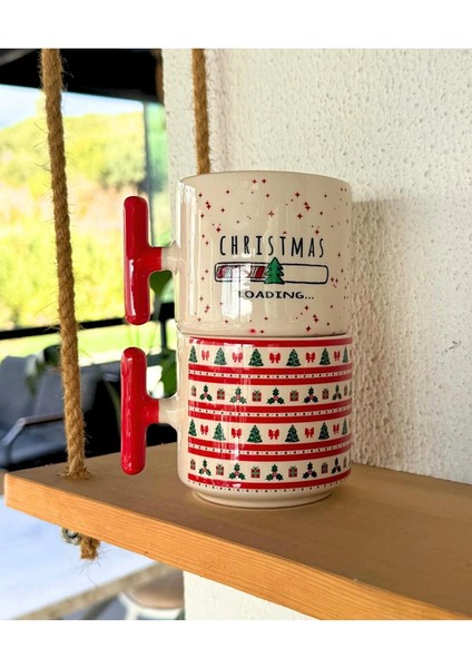 2'li Christmas Yeni Yıl Temalı Kırmızı T Kupa Set Yılbaşı