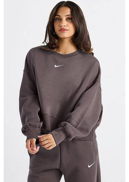 Sportswear Essential Collection Fleece Oversized Kadın Sweatshirt Kahverengi
