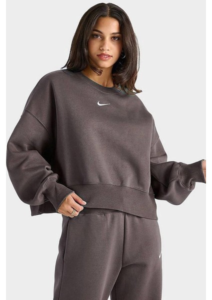 Sportswear Essential Collection Fleece Oversized Kadın Sweatshirt Kahverengi modelleri