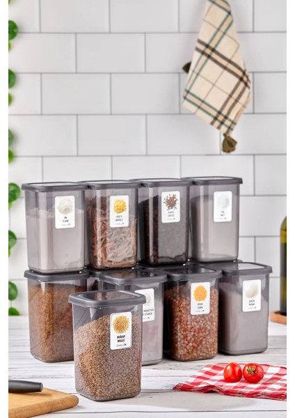 Evan 12'li 24 Parça Kare Erzak ve Bakliyat Saklama Kabı Seti 12X(1200 Ml)Etiketli