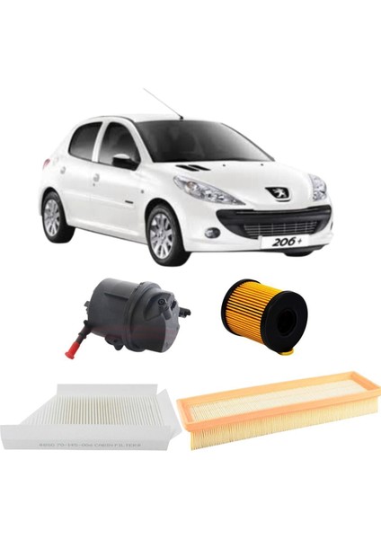 Peugeot 206 1.4 Hdı Periyodik Bakım Filtre Seti 4'lü