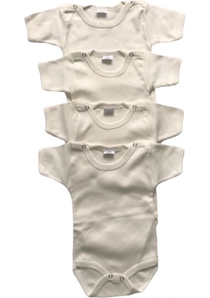 Bebek 4'lü Yarım Kollu Çıtçıtlı %100 Pamuklu Body Zıbın-Krem 4-5 Yaş