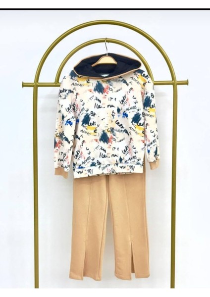 Kız Çocuk Kapüşonlu Lastikli Bel Bol Paça Eşofman Takımı