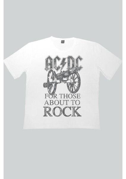 Top Rock Acdc Beyaz Oversize Erkek Tshirt