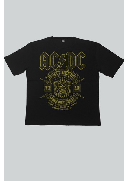 Karlı Acdc Siyah Kısa Kollu Oversize Erkek T-Shirt fiyatları