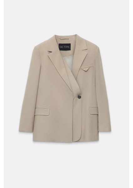 Bej Kruvaze Düğme Detaylı Uzun Ceket indirimleri