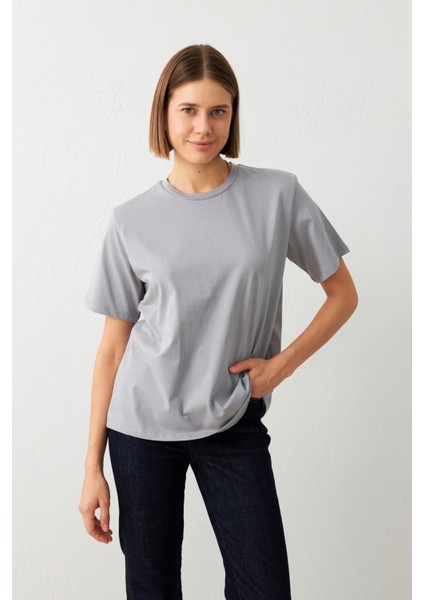 Gri Bisiklet Yaka Düz T-Shirt fırsatları