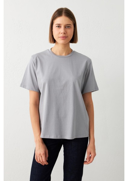 Gri Bisiklet Yaka Düz T-Shirt indirimleri