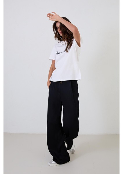 Ekru Basic Bisiklet Yaka T-Shirt