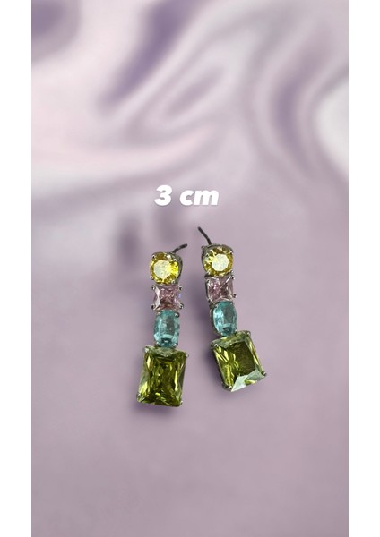 Zirkon Taş Sıralı Renkli Rodyum Kaplama Silver Küpe