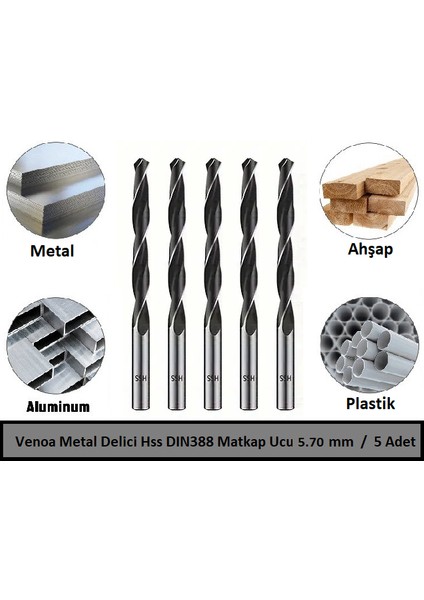 Metal Delici Hss DIN388 Matkap Ucu 5.70 mm Paket 5 Li