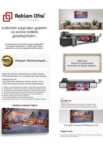 Kar Manzaralı, Yılbaşı Ağaçları, Doğa, Ev Kartpostallık Premium Kanvas Tablo