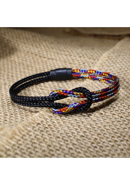 Çelik Hasır Örgü Bileklik - Denizci Düğümü - Siyah-Çok Renkli modelleri