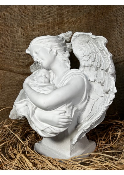 Melek Kanatlı Anne ve Bebek Biblo - Ev ve Ofis Için Dekoratif Biblo