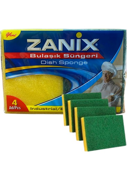 Zanix 4'lü Bulaşık Süngeri Extra Güçlendirilmiş (11X15 Cm.)