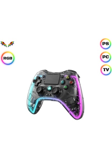 Ape Rgb Gamepad Oyun Kolu Şeffaf 1000 Mah Kablosuz Ps3-Ps4-Tv-Pc-Ios Uyumlu Wirelles