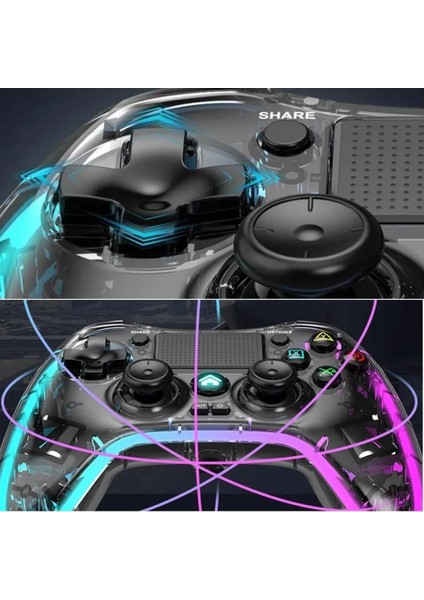 Ape Rgb Gamepad Oyun Kolu Şeffaf 1000 Mah Kablosuz Ps3-Ps4-Tv-Pc-Ios Uyumlu Wirelles