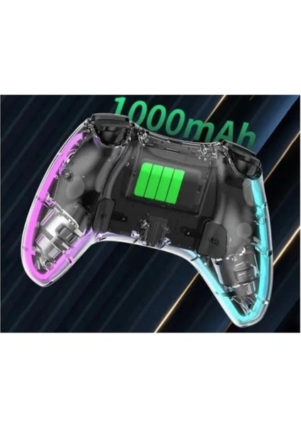 Ape Rgb Gamepad Oyun Kolu Şeffaf 1000 Mah Kablosuz Ps3-Ps4-Tv-Pc-Ios Uyumlu Wirelles