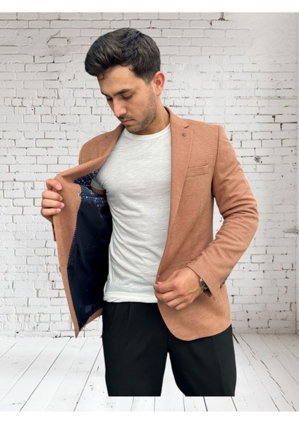 Açık Kahverengi Petek Dokulu Erkek Blazer Spor Ceket fiyatları
