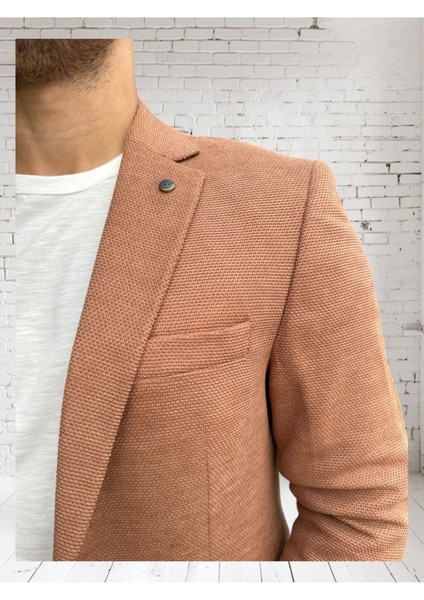 Açık Kahverengi Petek Dokulu Erkek Blazer Spor Ceket modelleri