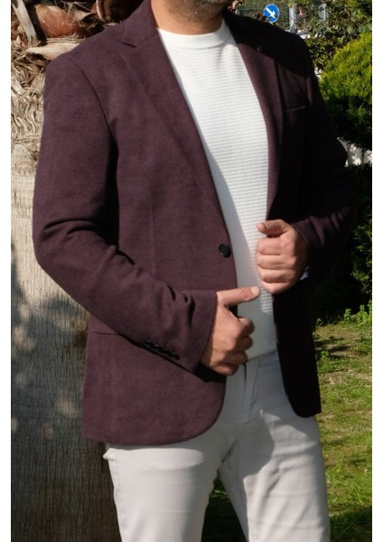 Açık Kahverengi Petek Dokulu Erkek Blazer Spor Ceket