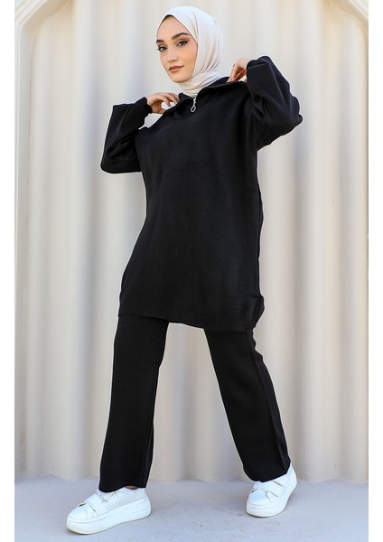Yakası Fermuar Detaylı Triko Takım 11017-04 Siyah fiyatları