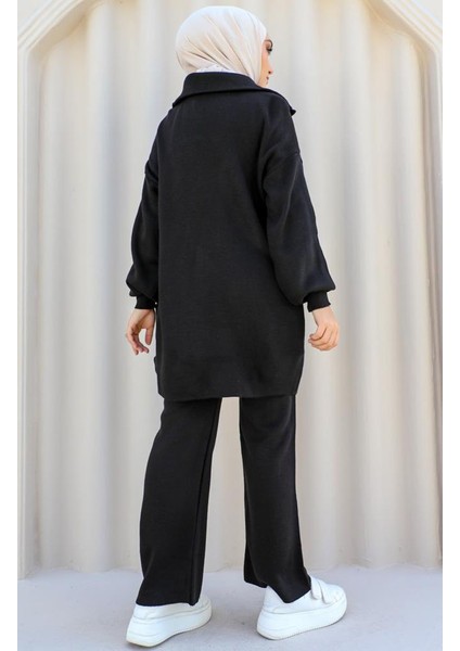 Yakası Fermuar Detaylı Triko Takım 11017-04 Siyah fırsatları