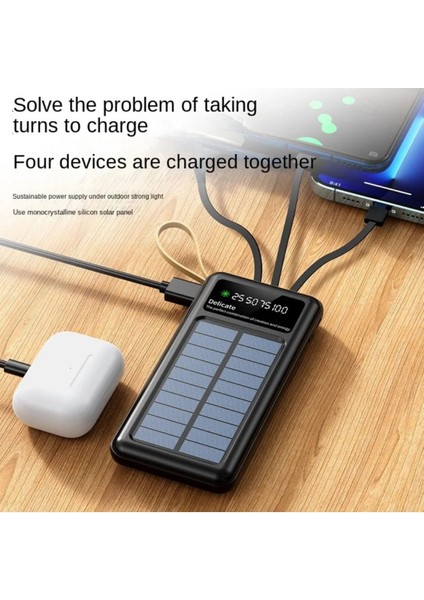 Ape Solar 10.000 mAh Güneş Enerjili LED Işıklı Powerbank Şarj Aleti 2x USB Çıkışlı Mikro Tycp