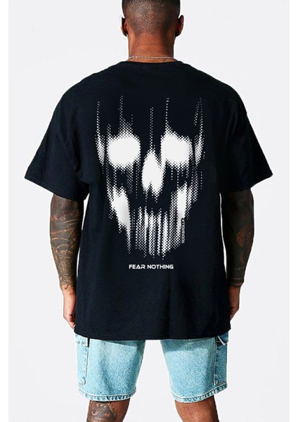 Matriks Kurukafa Siyah Kısa Kollu Arka Baskılı Oversize Erkek T-Shirt