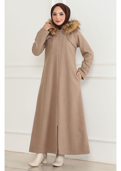 Kapüşonlu Kürklü Kaban 2058-02 Vizon