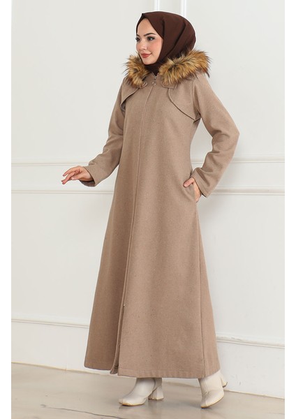 Kapüşonlu Kürklü Kaban 2058-02 Vizon fiyatları