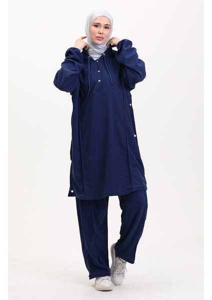 Kapüşonlu Tunik Pantolon Ikili Takım 0567-05 Saks