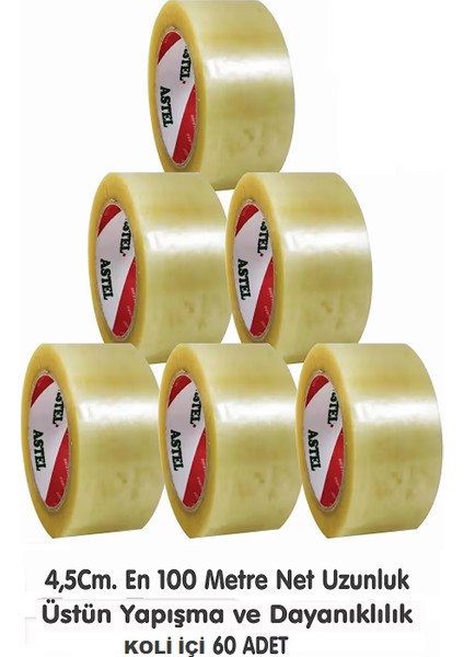 45 mm x 100 Metre Şeffaf 60 Adet Koli Bandı