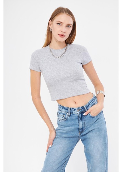 Bisiklet Yaka Kısa Kol Badi Crop Coton Body 4020 fiyatları