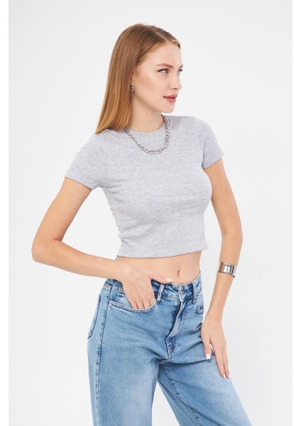 Bisiklet Yaka Kısa Kol Badi Crop Coton Body 4020 modelleri