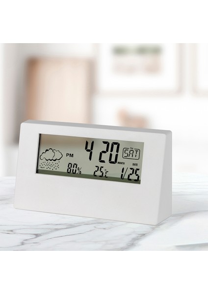 Dijital Saat - LCD Zaman Göstergeli / Beyaz