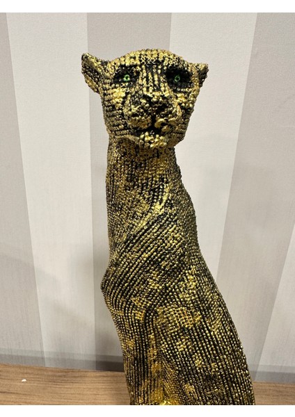 Altın Renkli Şık ve Dekoratif Leopar Heykeli, Biblo, Dekoratif Obje