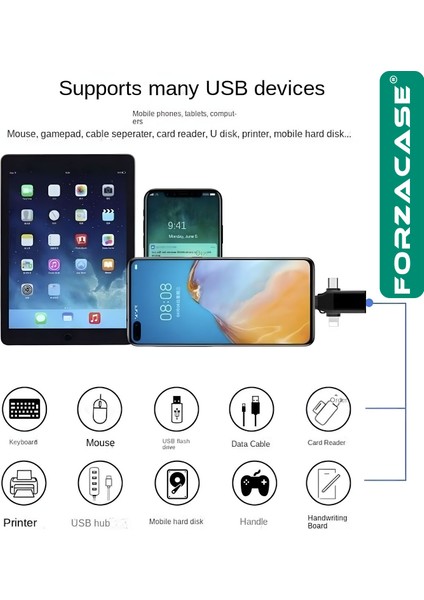 Micro USB Type-C Lightning To 4in1 Otg USB Çevirci Kamera Flash Bellek Adaptör - FC930 indirimleri