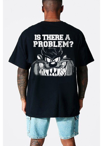 Taz Problem Siyah Kısa Kollu Arka Baskılı Oversize Erkek T-Shirt