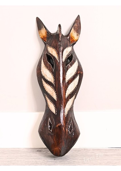 BitonToptan Zebra Mask Totem Aborjin Tipi Duvar Objesi Mindi Ağacı El Oyması Büyük Boy 40 cm