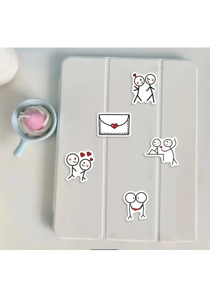 Deepcraft Sevgililer Günü Çöp Adam Etiketi Sticker Folyo Etiket Suya Dayanıklı- 5x4 cm 50 Ad