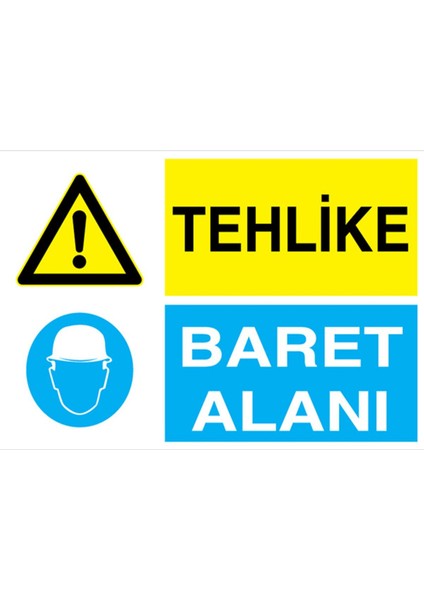 Tehlike Baret Alanı Uyarı Tabelası - 20 x 30 Alüminyum Kompozit Panel - Kkb9