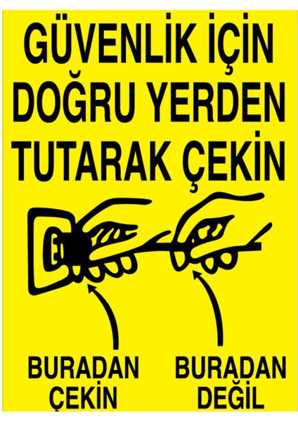 Güvenlik İçin Doğru Yerden Tutarak Çekin Uyarı Tabelası - 35 x 50 Alüminyum Kompozit Panel - K1