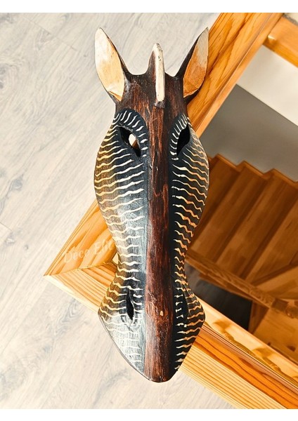 Zebra Mask 2 Totem Aborjin Tipi Duvar Objesi Mindi Ağacı El Oyması Büyük Boy 40 cm