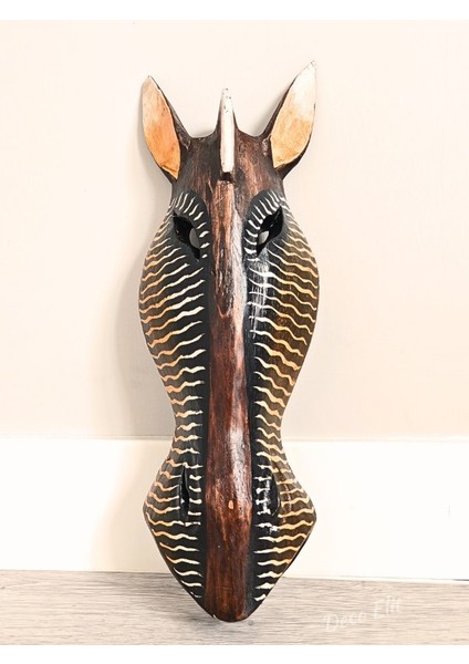 Zebra Mask 2 Totem Aborjin Tipi Duvar Objesi Mindi Ağacı El Oyması Büyük Boy 40 cm