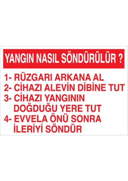 Yangın Nasıl Söndürülür? Uyarı Tabelası - 35 x 50 Alüminyum Kompozit Panel - Y21