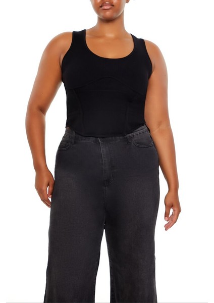 Plus Size Triko Korsajlı Atlet