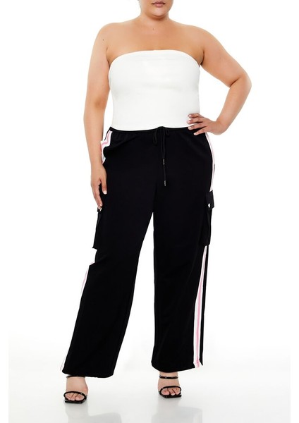 Plus Size Çizgili Eşofman Altı