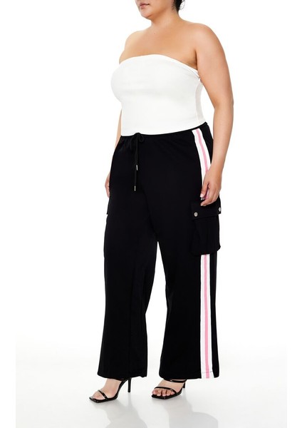Plus Size Çizgili Eşofman Altı