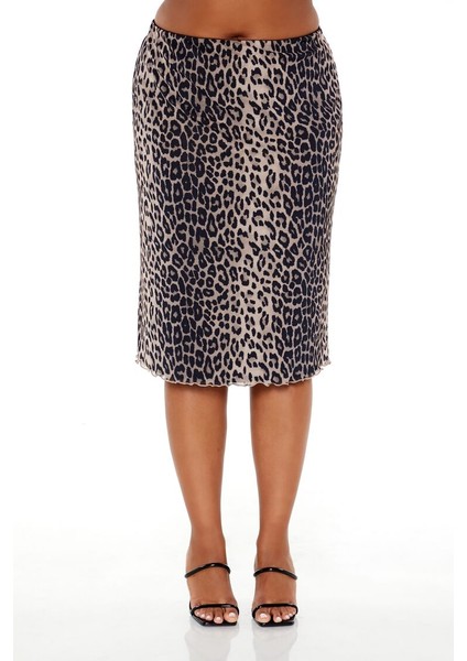 Plus Size Leopar Desenli Etek